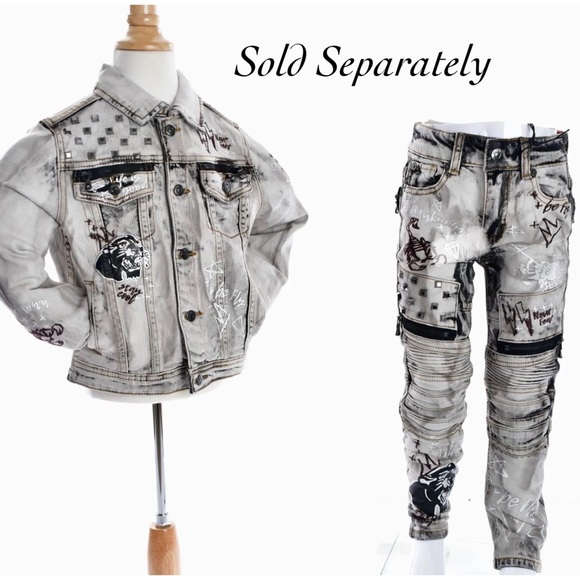 BOYS’ 8IGHTH DSTRKT GREY GRAFFITI BIKER JEANS - Picture 5 of 5